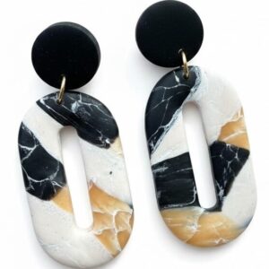 Black, White & Beige With Wood Studs - Large